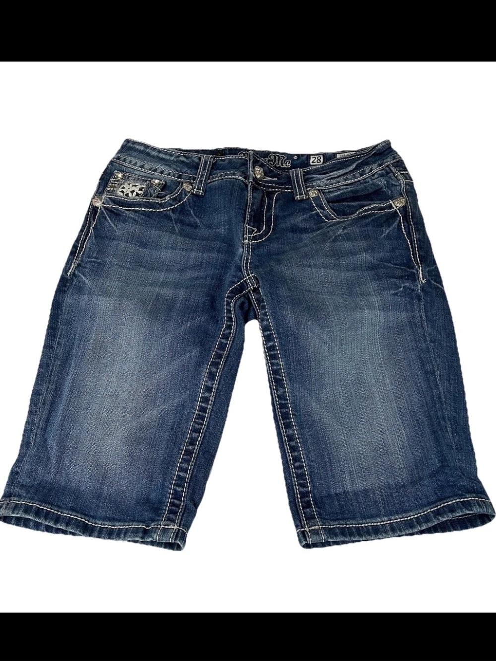 Y2K Miss Me Women’s Size 28 Bermuda Shorts Jeans Dark Wash Blue JP6158M #2090